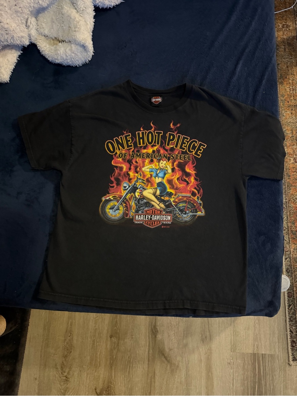 Harley-Davidson Black Tee with Flaming Motorcycle Graphic